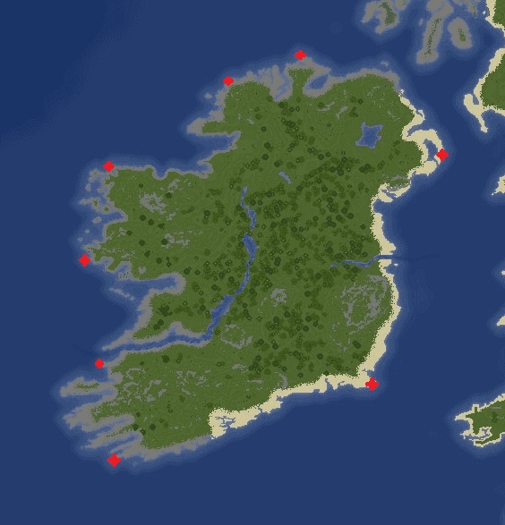 Anchor points surrounding Ireland Anchor points surrounding Ireland